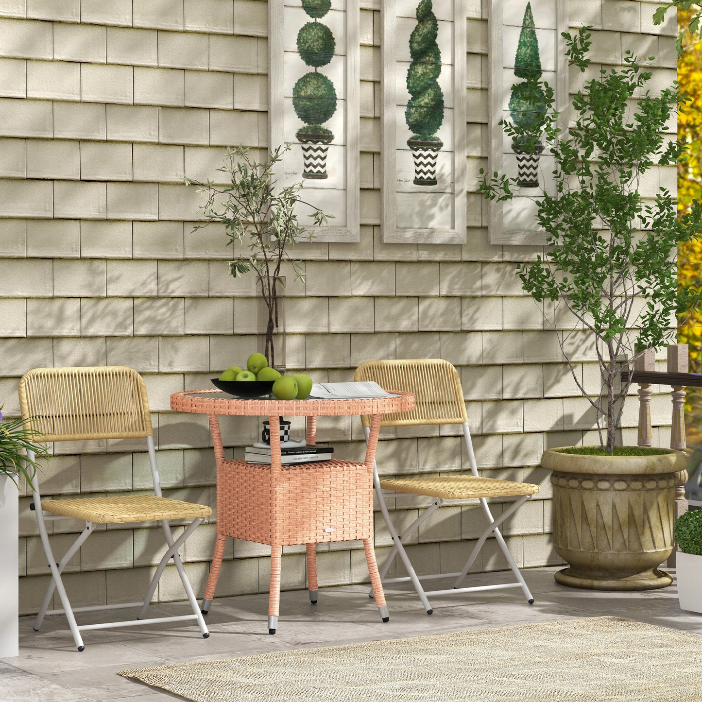 Outsunny Mesa De Ratán Redonda Ø80x75 Cm Con Estante Patas Ajustable Natural_1