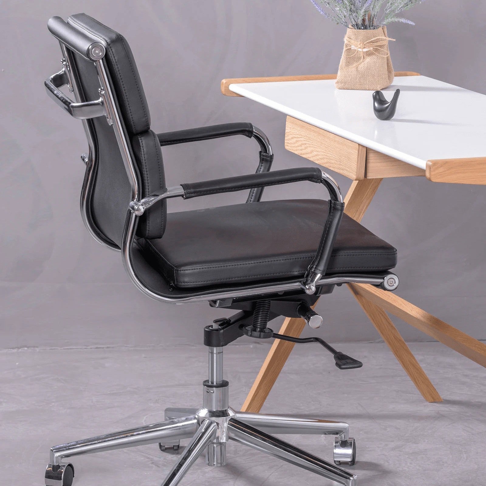 Silla De Escritorio Con Ruedas Y Respaldo Acolchado En Polipiel - Alu S_1