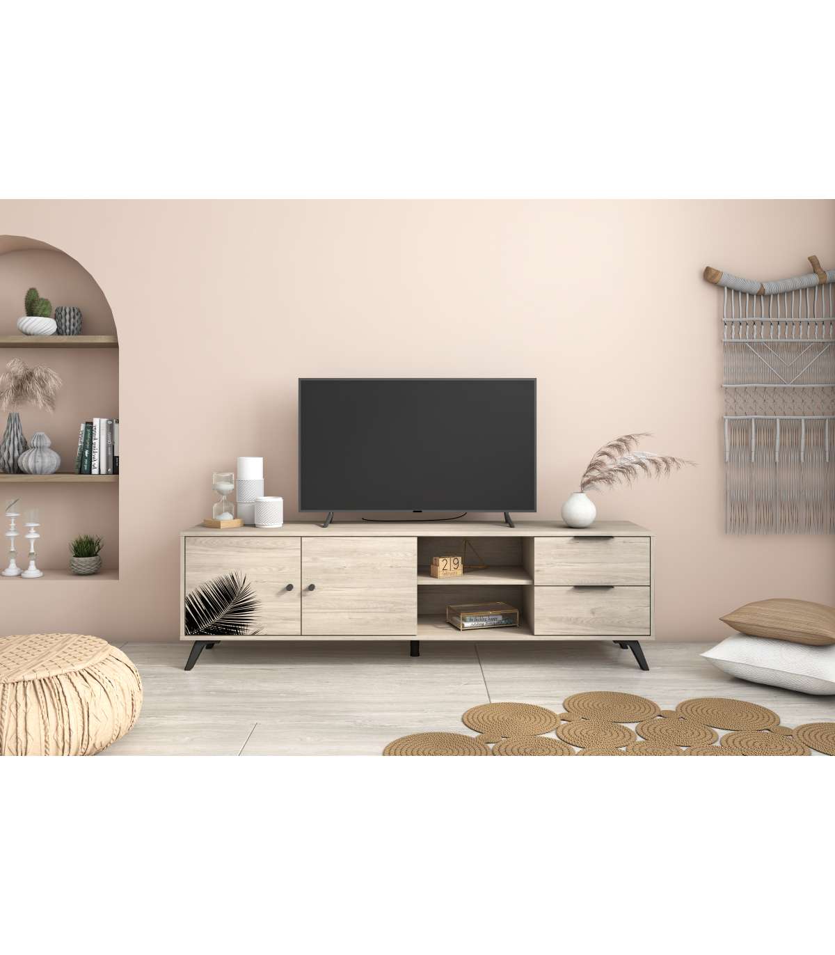 Mueble Tv 2 Puertas 2 Cajones Acabado Sahara/serigrafía, 53.1cm(alto) 180.5cm(ancho) 40c_4
