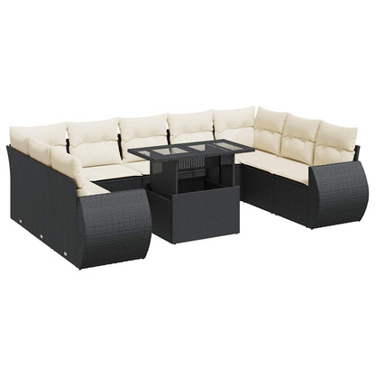 Set De Sofás De Jardín Y Cojines 10 Pzas Ratán Sintético Negro / Vetonek_3