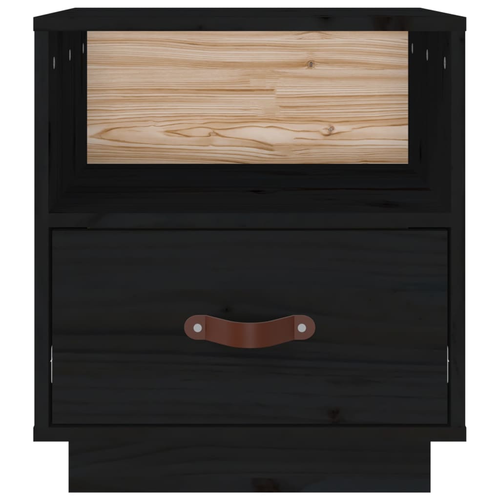 Mesita De Noche Madera Maciza De Pino Negro 40x34x45 Cm_4
