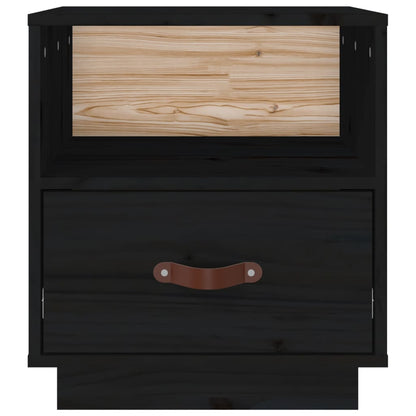 Mesita De Noche Madera Maciza De Pino Negro 40x34x45 Cm_4
