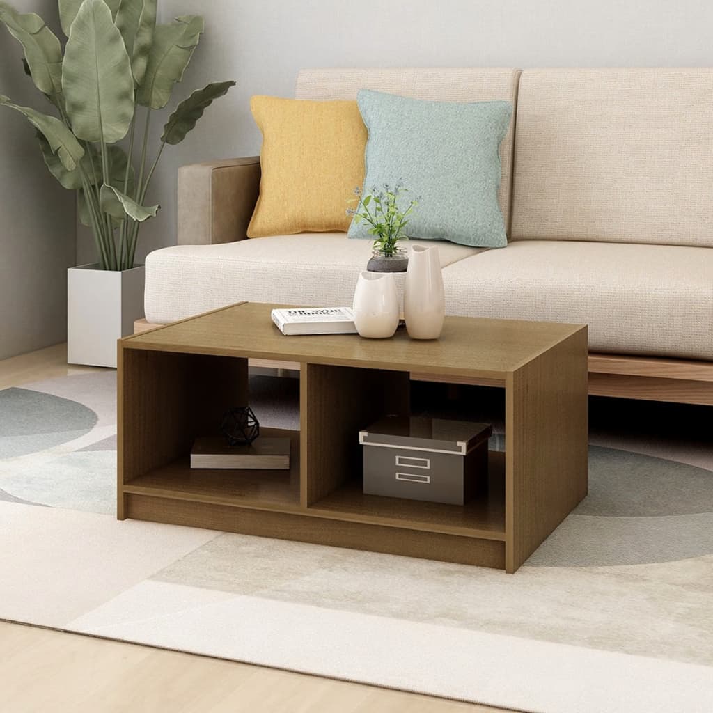 Mesa De Centro Madera Maciza Pino Marrón Miel 75x50x33,5 Cm_1