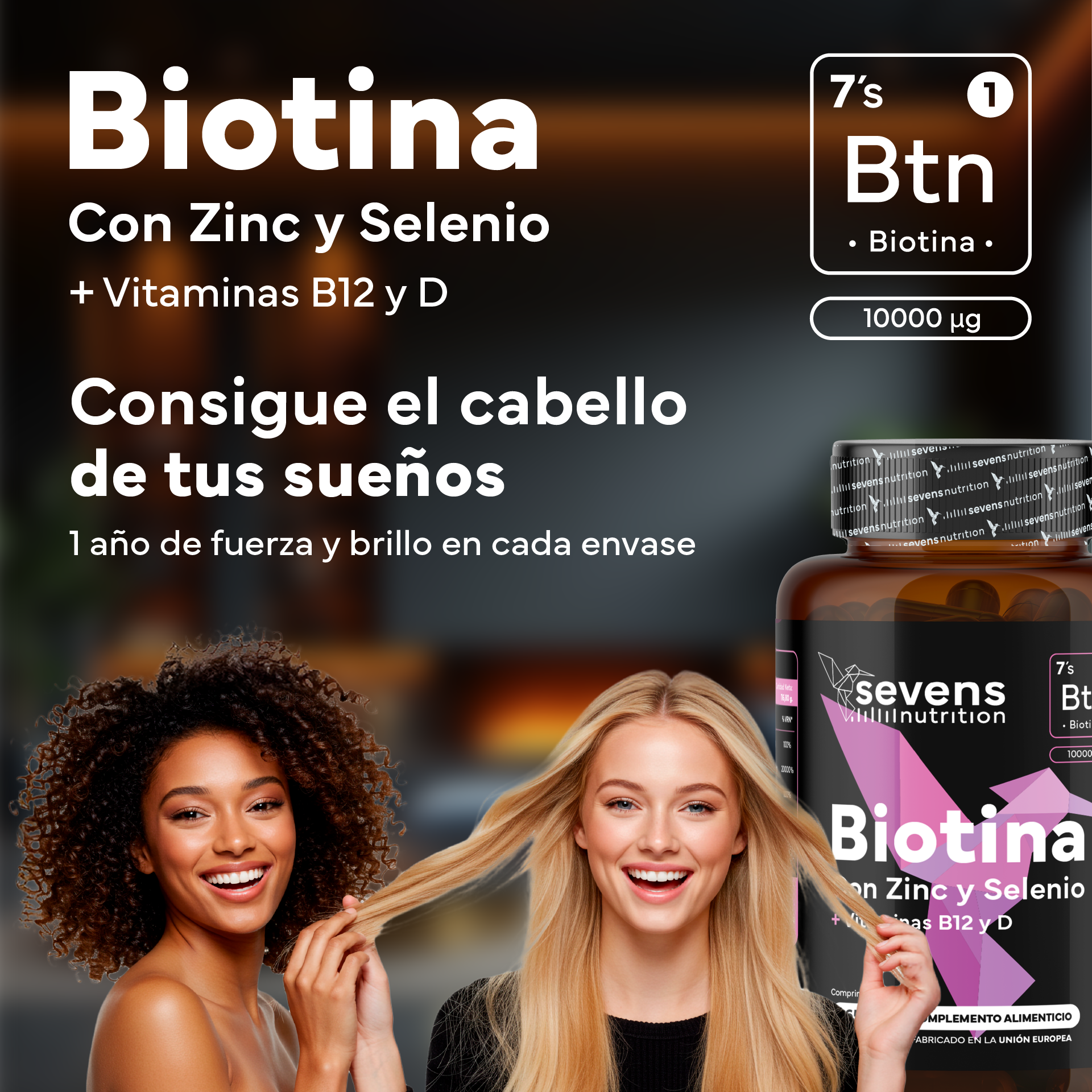 Biotina 10,000 Mcg Sevens Nutrition. Fortalece Cabello, Piel Y Uñas.