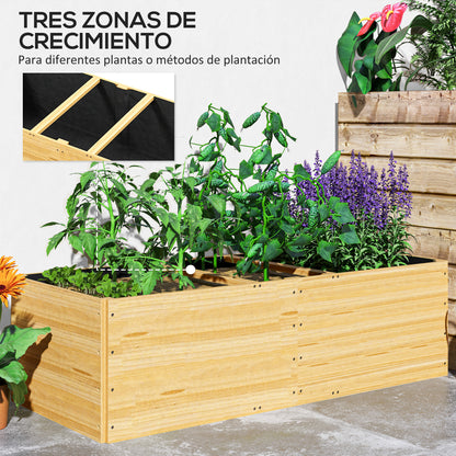 Outsunny Jardinera De Madera Con 3 Zonas De Cultivo 140x60x40 Cm Natural_3