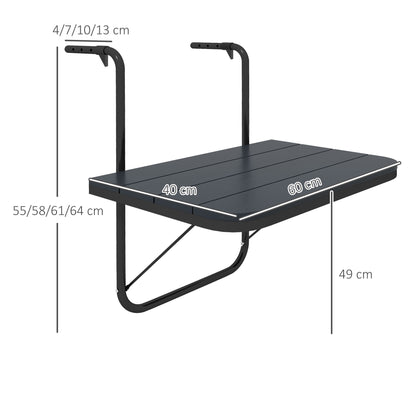 Outsunny Mesa Colgante De Balcón Plegable De Aluminio 60x40x55-64 Cm Negro_2