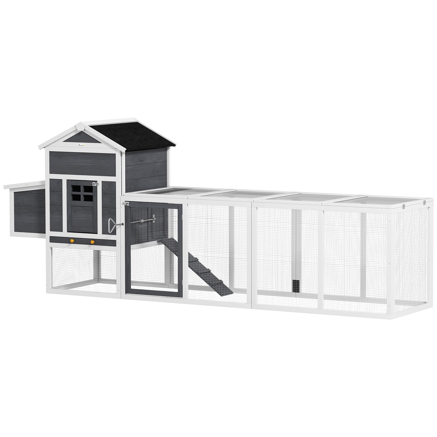 Pawhut Gallinero Para Exterior Para 3-6 Gallinas 297,5x68x118 Cm Gris Y Blanco_0