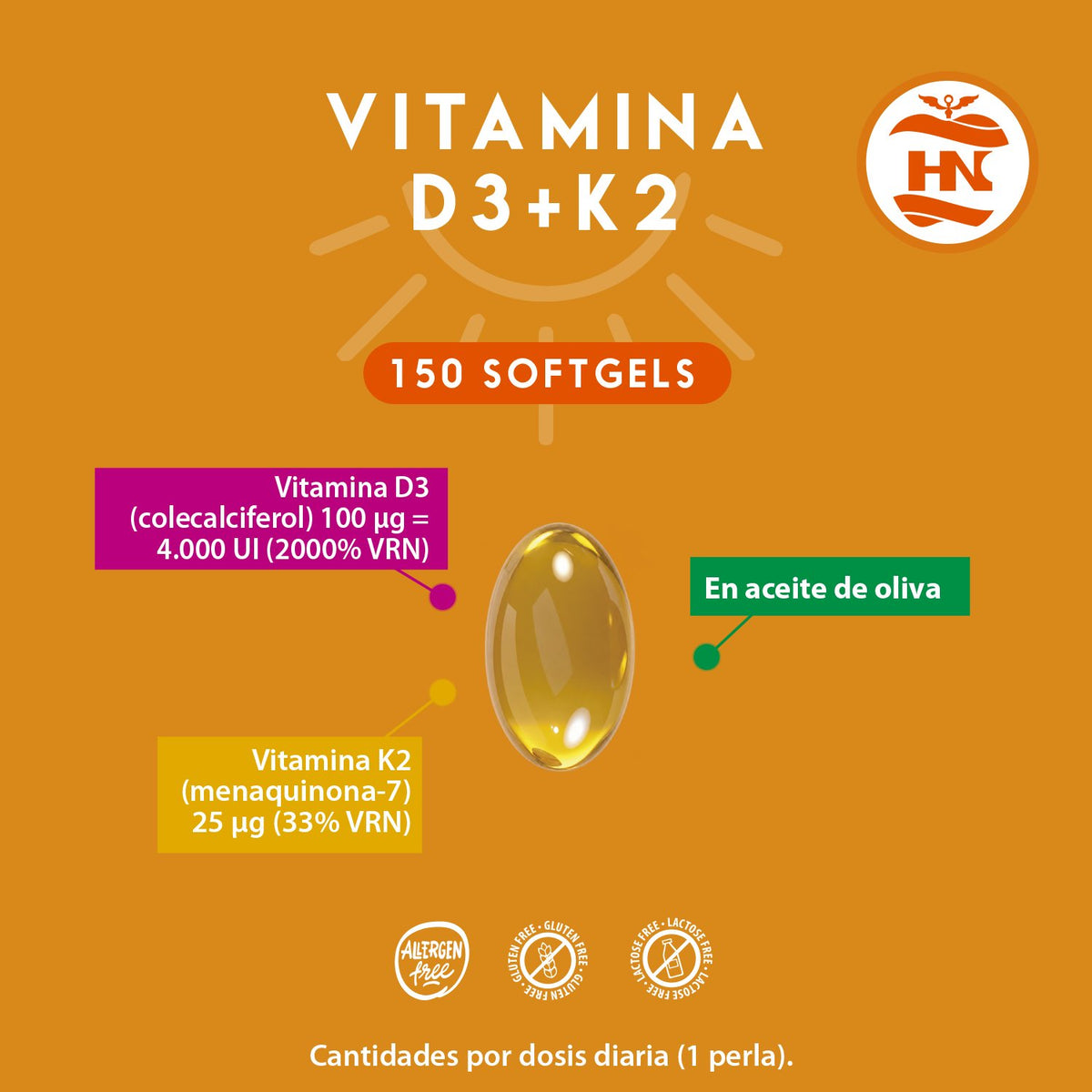 Pack 3 X Vitamina D3 4000 Ui (100 Μg) + K2 Mk-7 - 3 X 150 Cápsulas - Complemento Alimenticio_1