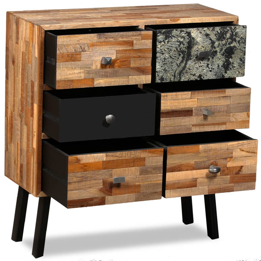 Aparador Con 6 Cajones Madera De Teca Reciclada 70x30x76 Cm_2