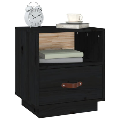 Mesitas De Noche 2 Uds Madera Maciza De Pino Negro 40x34x45 Cm_2