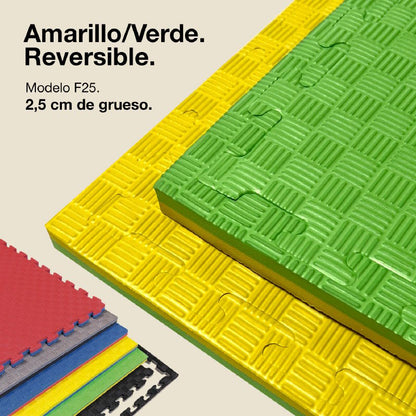Tatami Puzzle 2,5cm 100x100cm – Superficie 5 Líneas Amarillo/verde Jowy_0