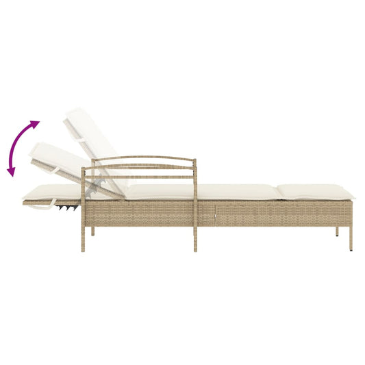Tumbona Con Cojín Ratán Sintético Beige 63x200x81 Cm / Vetonek_0