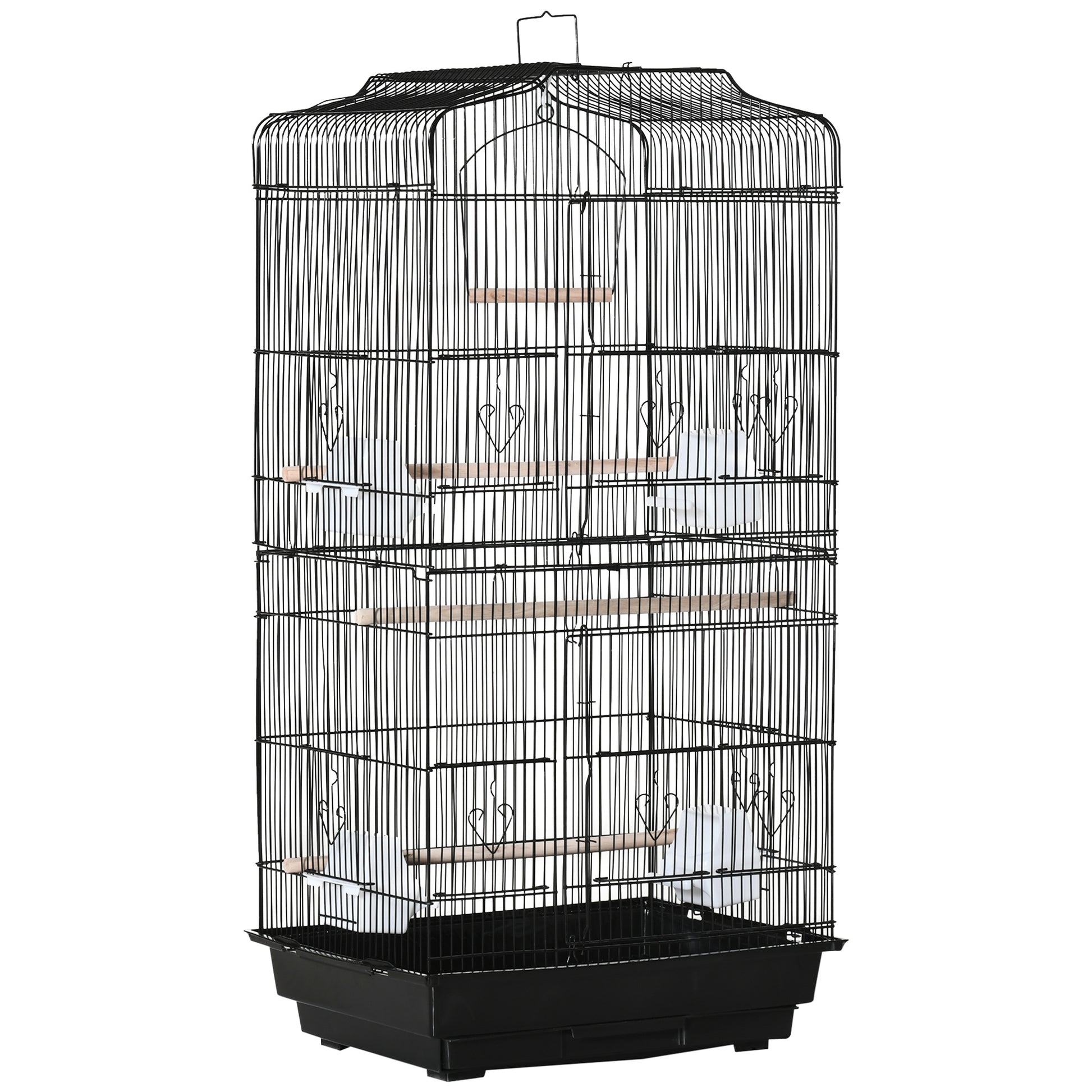 Pawhut Jaula Para Pájaros Con Puertas Comederos Y Bandeja 47,5x36x91 Cm Negro_0