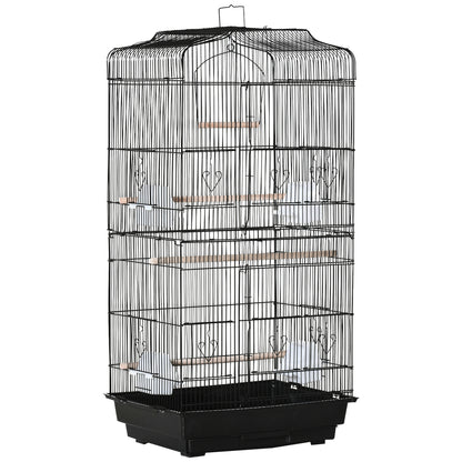 Pawhut Jaula Para Pájaros Con Puertas Comederos Y Bandeja 47,5x36x91 Cm Negro_0