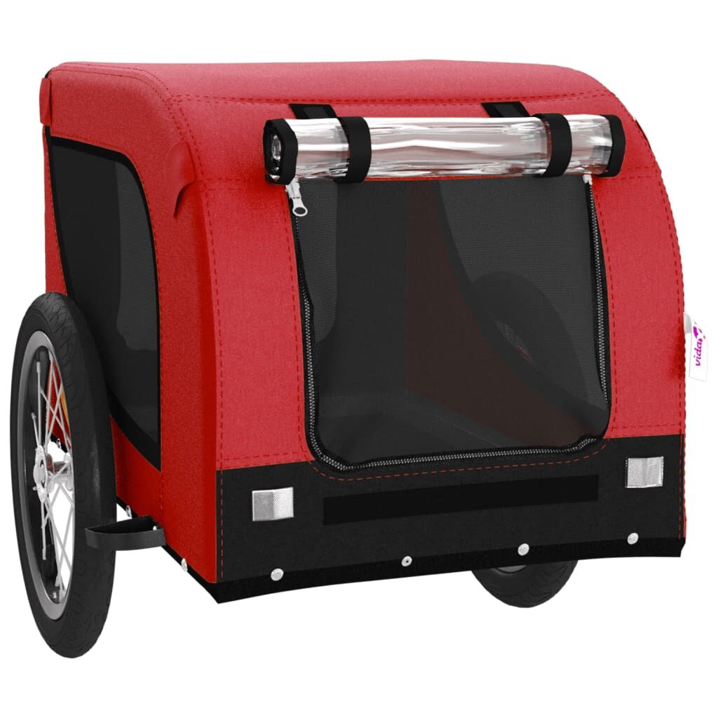 Vidaxl Remolque De Bicicleta Mascotas Hierro Tela Oxford Rojo Negro_3