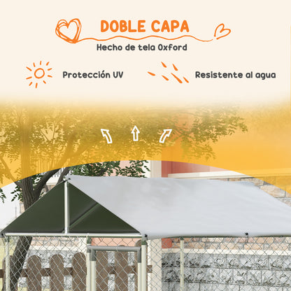 Pawhut Perrera De Acero Con Toldo Impermeable Y Anti-uv 200x200x237 Cm Plata_5