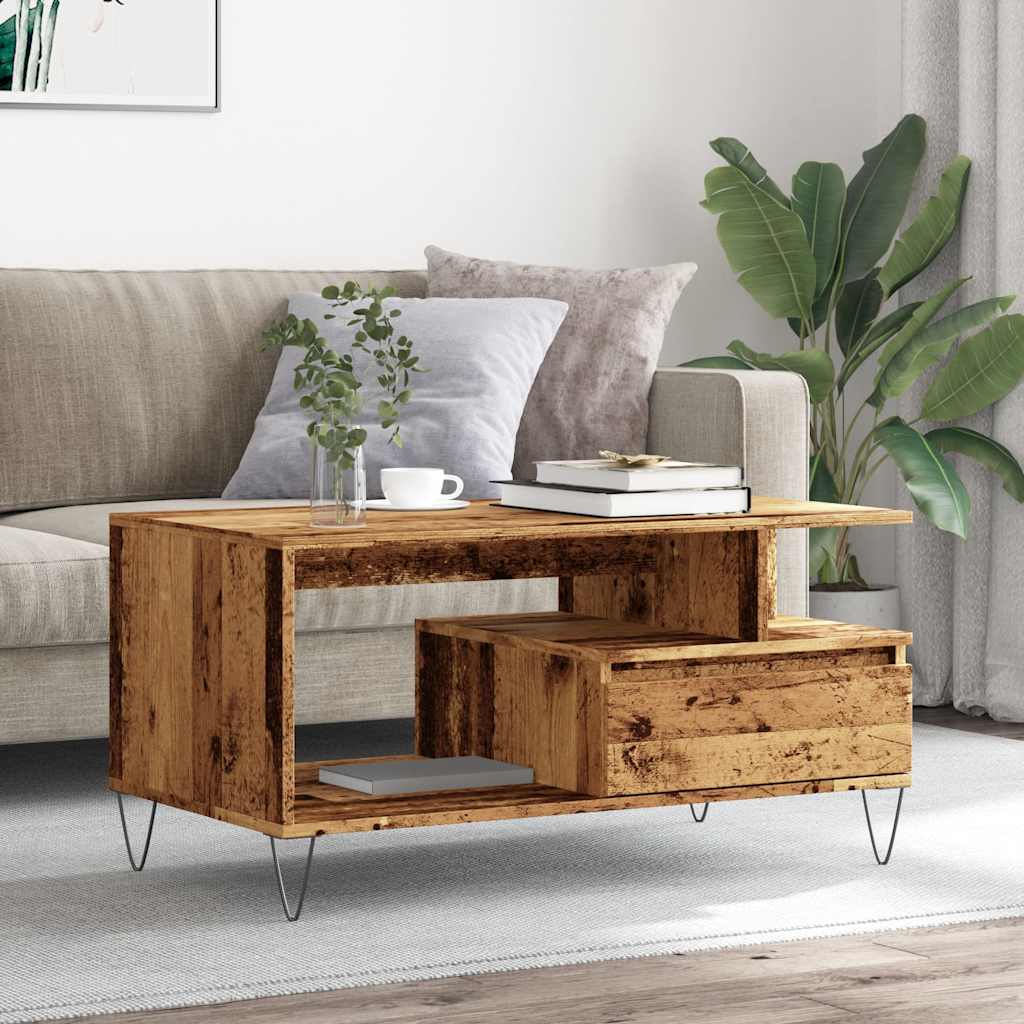Mesa De Centro Madera Ingeniería Madera Envejecida 90x49x45 Cm_1