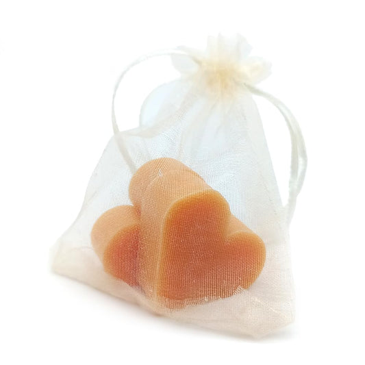 Bolsa Organza Con 2 Jabones - Aroma Naranja Y Jengibre - Jabón Glicerina Con Forma De Corazón - Detalle Para Invitados_0