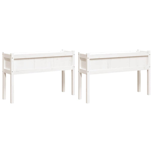 Jardineras Exterior Con Patas 2 Uds Madera Maciza Pino Blanco_0