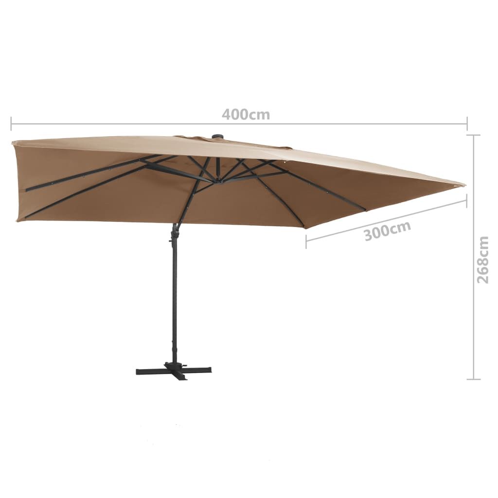 Vidaxl Sombrilla Voladiza Jardín Luces Led Poste Aluminio Taupe 4x3 M_2