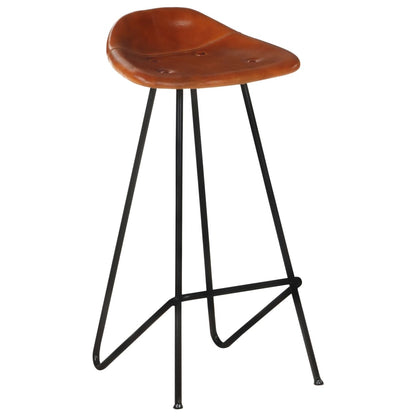 Taburetes De Barra De Cocina 4 Unidades Cuero Auténtico Marrón_1
