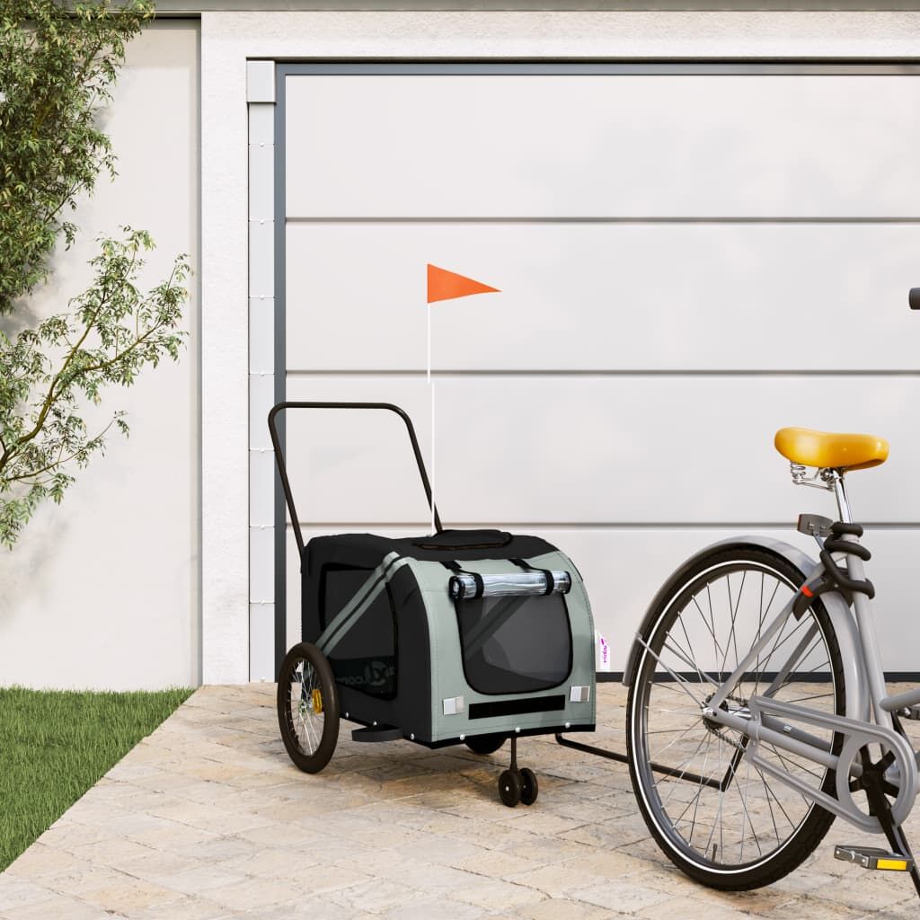 Vidaxl Remolque De Bicicleta Mascotas Hierro Tela Oxford Gris Negro_1