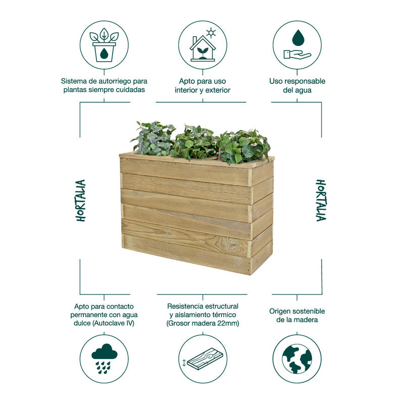 Jardinera De Madera Con Autorriego 86x34x60 Cm Nidum Basic Hortalia_4
