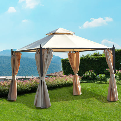 Outsunny Cenador De Jardín 3x3m Con Doble Techo 4 Cortinas Laterales Fiesta_1