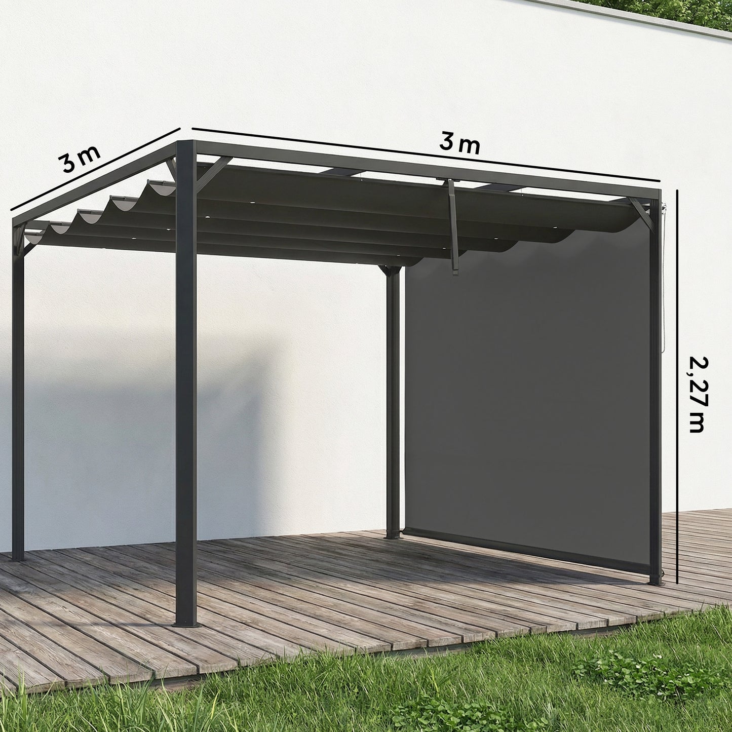 Outsunny Pérgola De Jardín 3x3 M Con Techo Retráctil Y Lateral Enrollable Gris_2