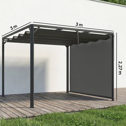 Outsunny Pérgola De Jardín 3x3 M Con Techo Retráctil Y Lateral Enrollable Gris_2