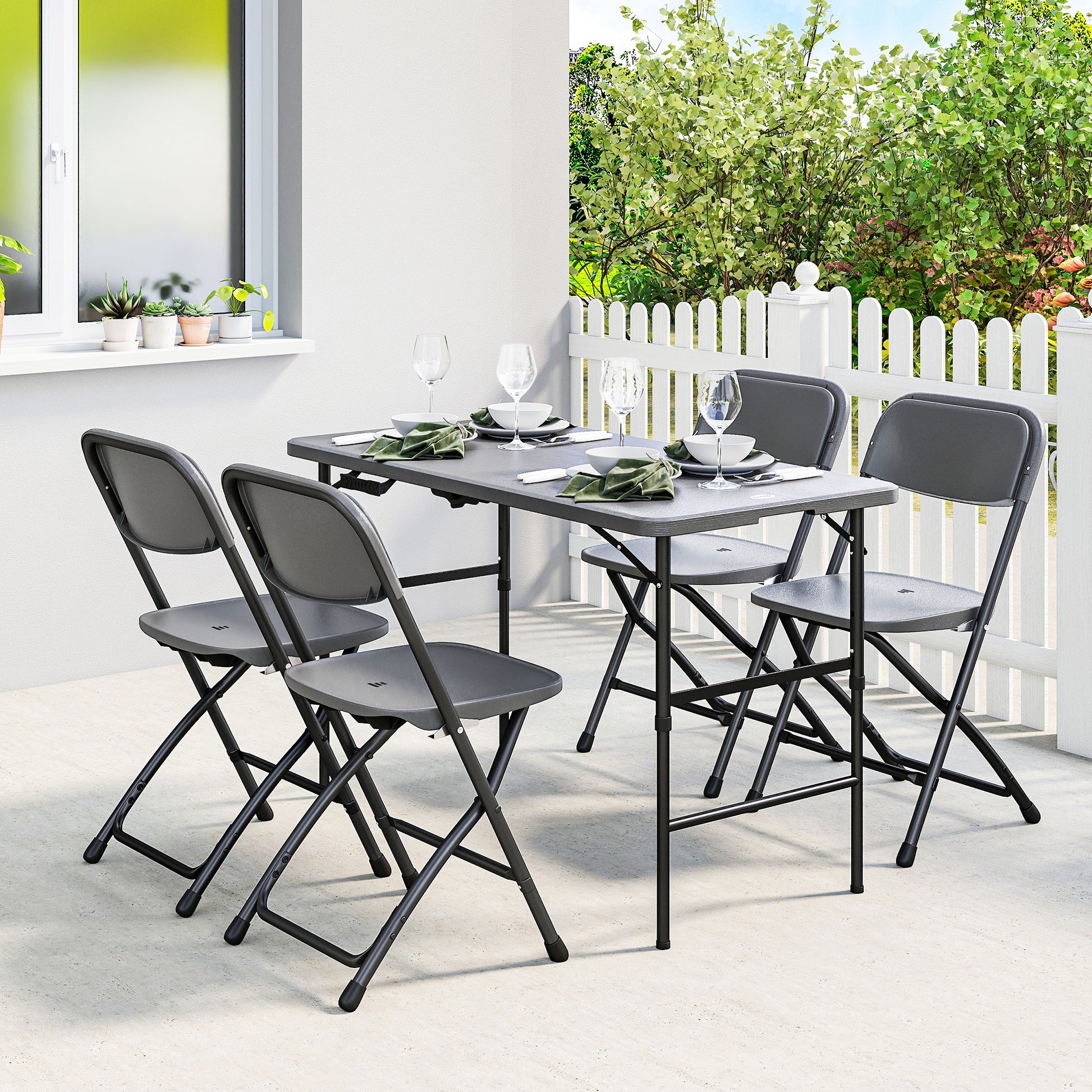 Outsunny Conjunto De Mesa Y Sillas Jardín Plegable 5 Piezas Con Mesa Ajustable_1