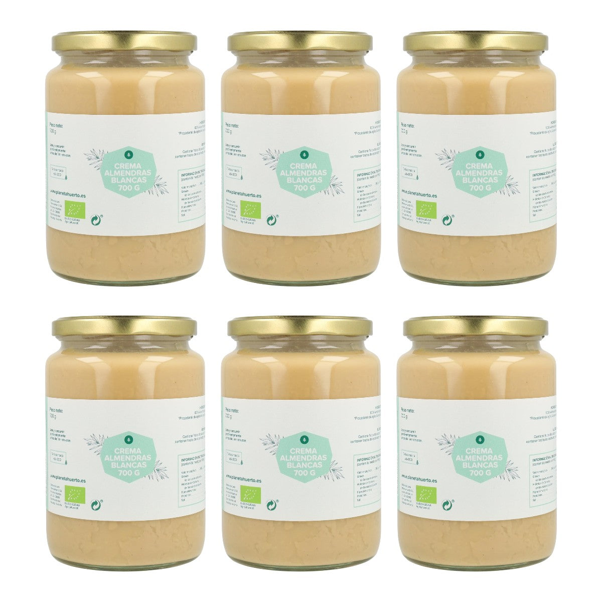 Pack 6x Crema de Almendras Blancas ECO Planeta Huerto 700 g