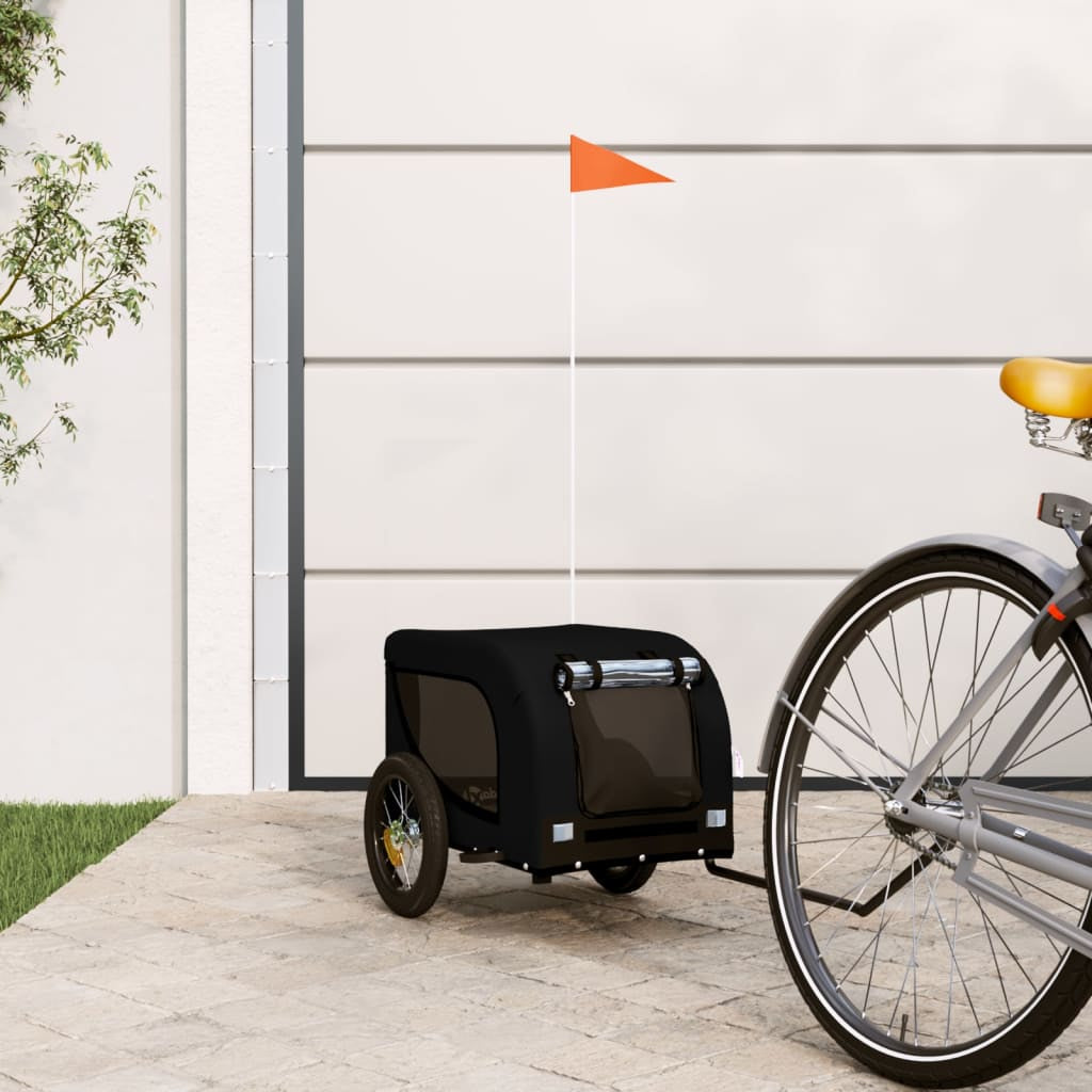 Vidaxl Remolque De Bicicleta Mascotas Hierro Tela Oxford Negro_1