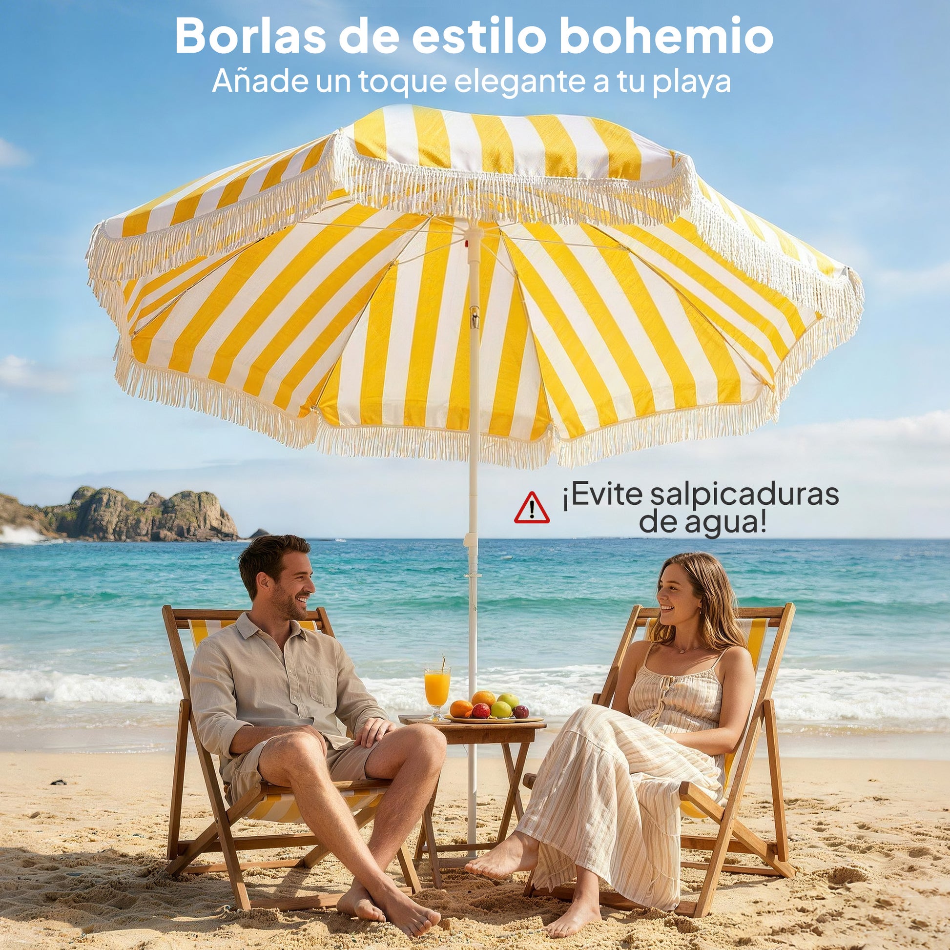 Outsunny Sombrilla De Playa Con Flecos Ø180 Cm_3