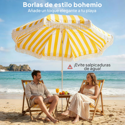 Outsunny Sombrilla De Playa Con Flecos Ø180 Cm_3