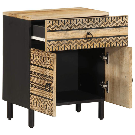 Mesita De Noche Madera Maciza De Mango Rugosa Negro 50x33x60 Cm_0