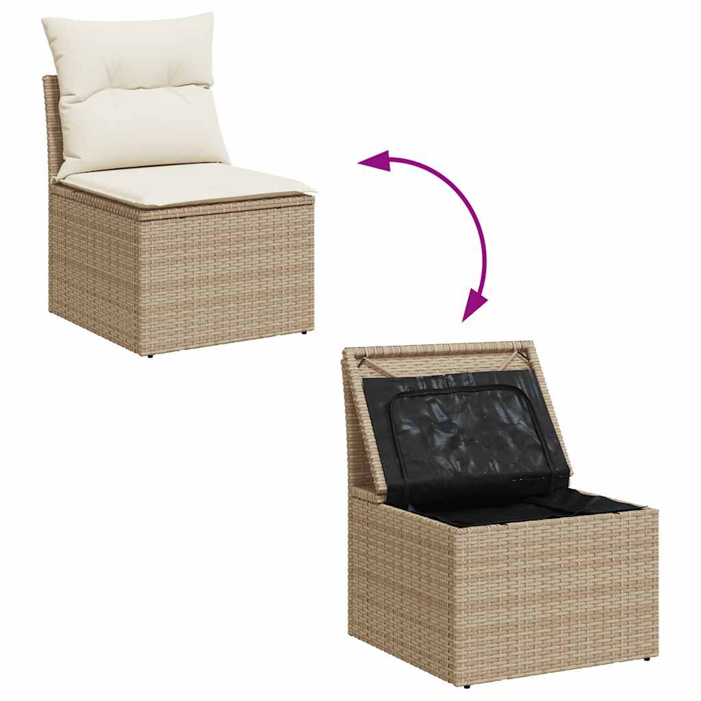 Set De Sofás De Jardín 11pzas Con Cojines Ratán Sintético Beige / Vetonek_5