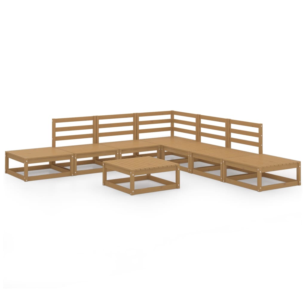 Muebles De Jardín 8 Piezas Marrón Miel Madera Maciza De Pino / Vetonek_2