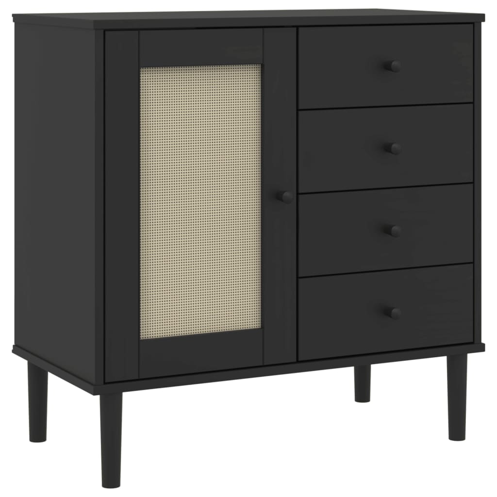 Aparador Senja Aspecto De Ratán Madera Pino Negro 80x40x80 Cm / Vetonek_3