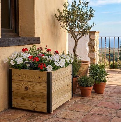 Jardinera De Madera Con Refuerzo De Aluminio 60x60x40 Cm Pun Al Hortalia_1