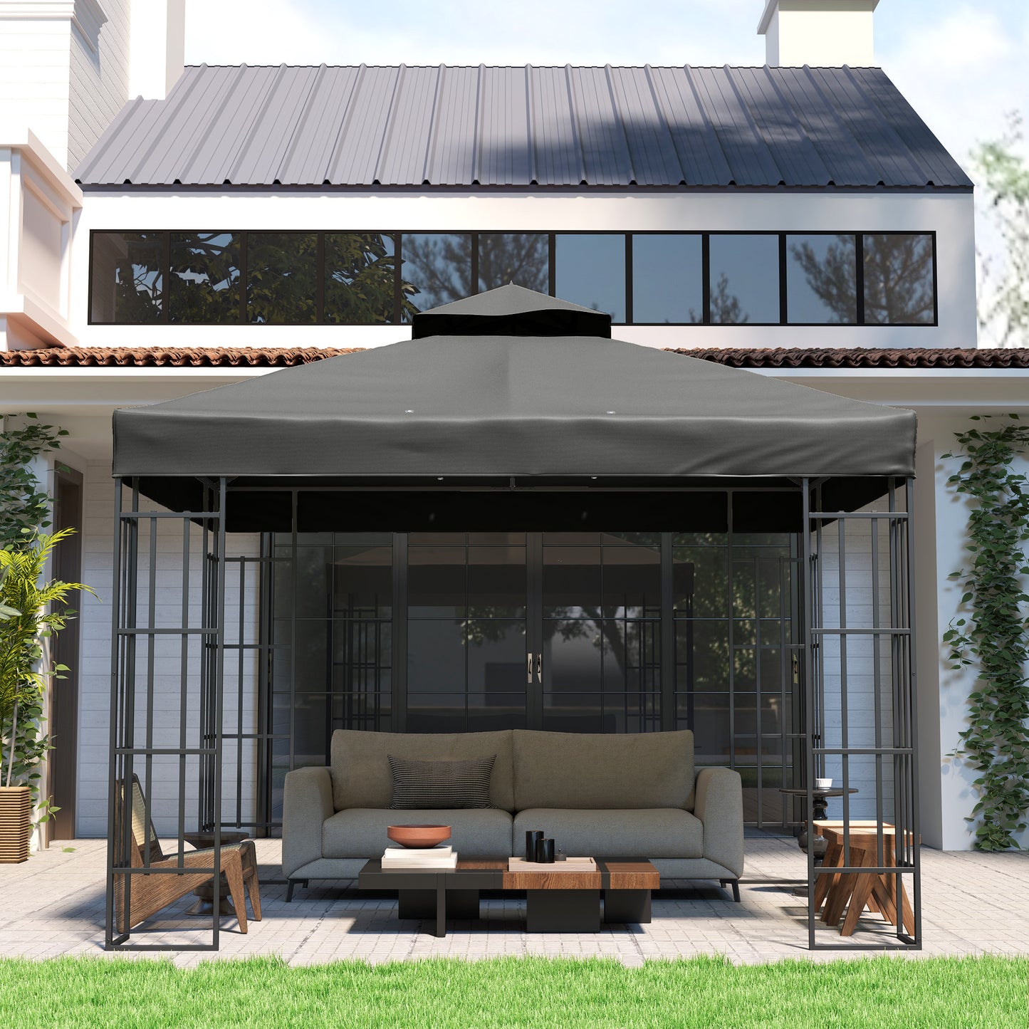 Outsunny Techo De Repuesto Para Cenador 3x3 M Con Techo Doble Anti-uv Gris_3