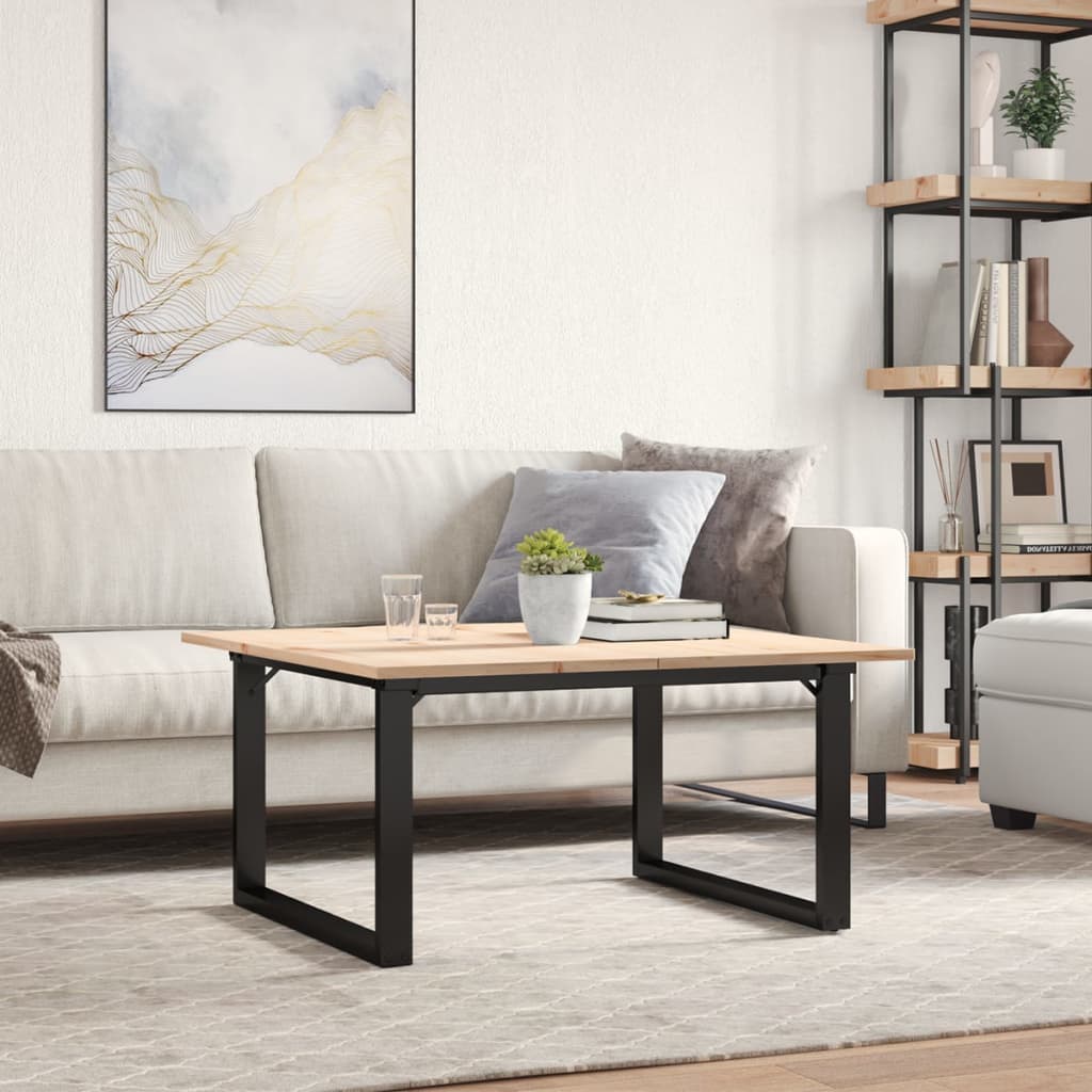 Mesa De Centro Marco O Madera Maciza Pino Y Acero 80x80x45 Cm_1