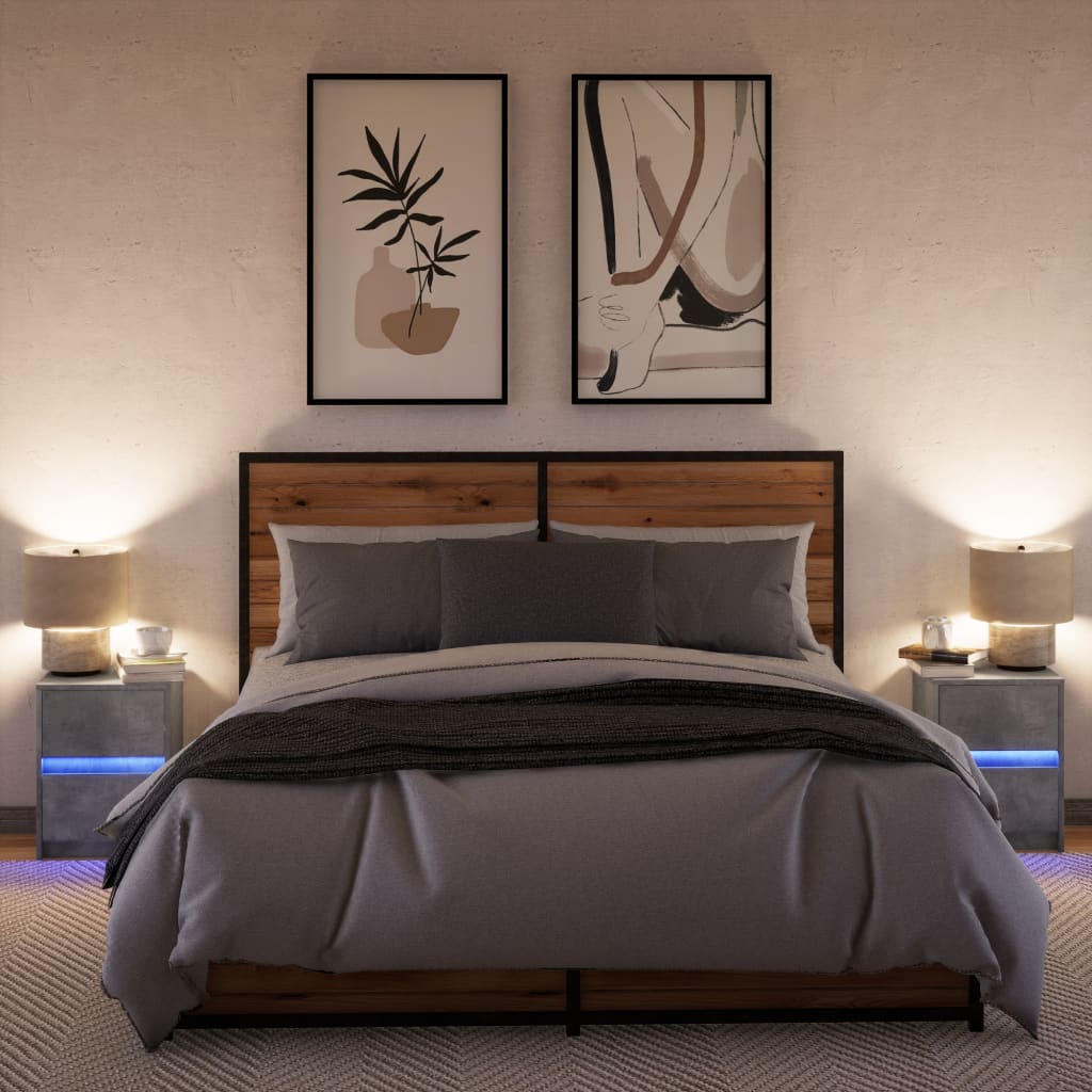 Mesita De Noche Luces Led 2 Uds Madera Ingeniería Gris Hormigón_3
