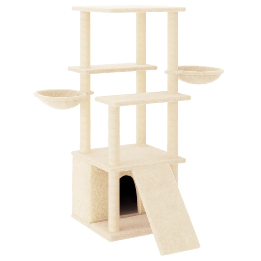 Rascador Para Gatos Con Postes De Sisal Color Crema 133 Cm_0