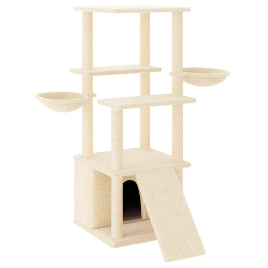 Rascador Para Gatos Con Postes De Sisal Color Crema 133 Cm_0