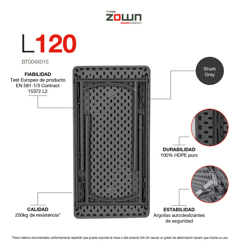 Zown Mesa Plegable Polietileno Para Eventos New Zown Classic L120_5