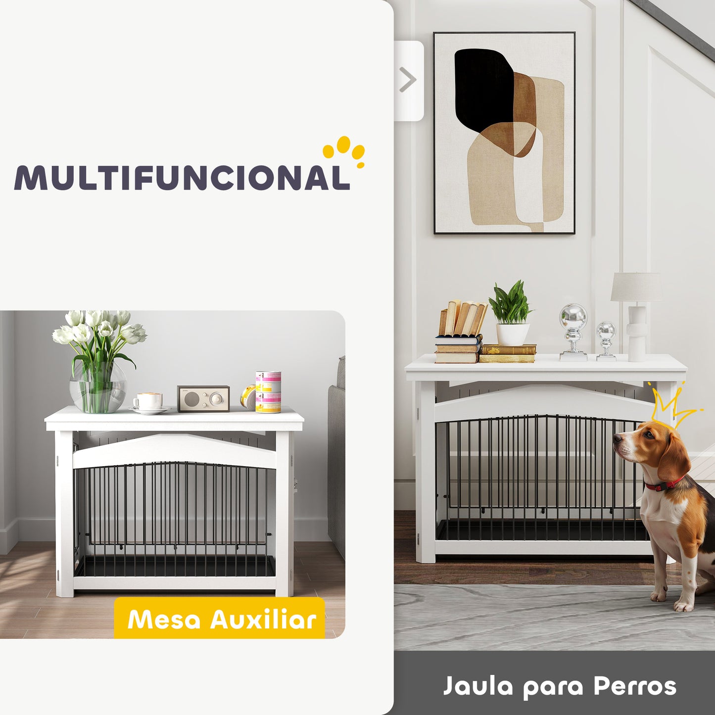 Pawhut Jaula Para Perros Medianos 3 En 1 Con Tapa Superior Desmontable Blanco_4