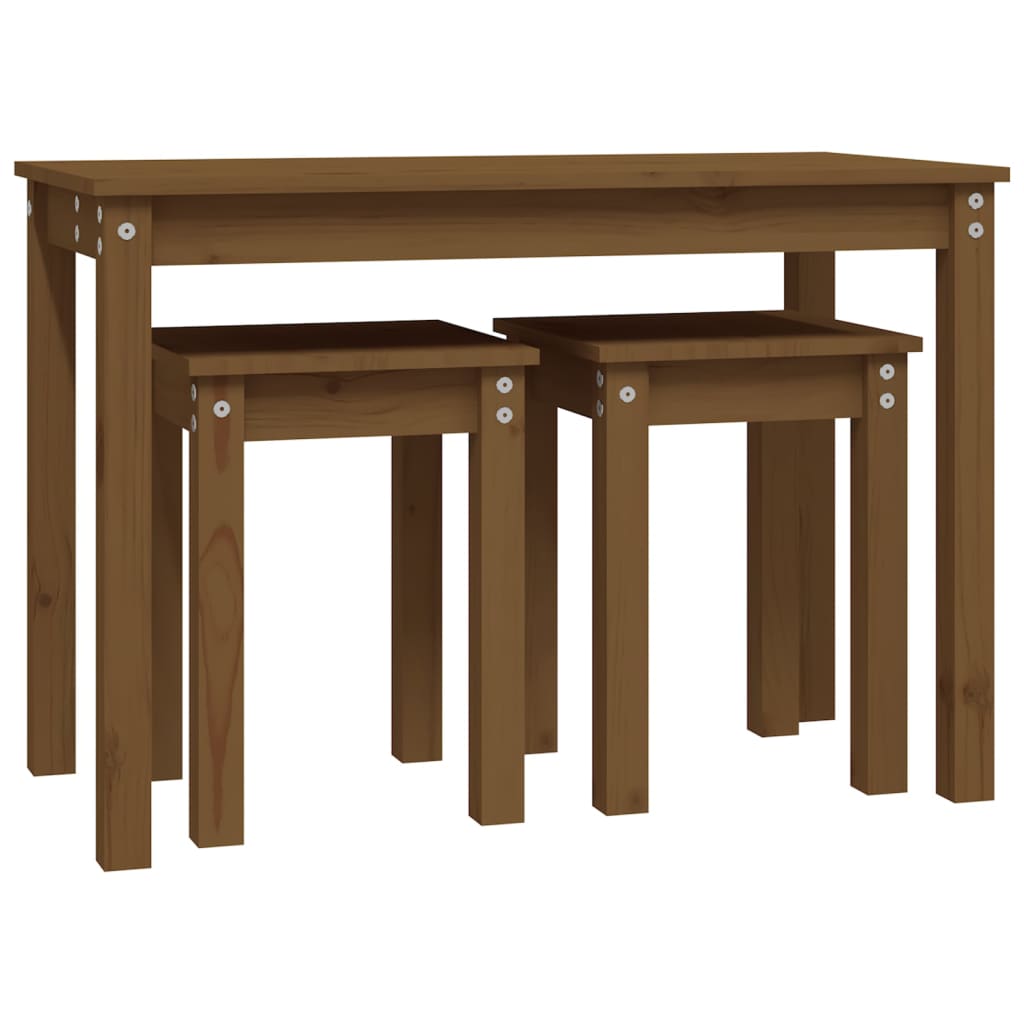 Mesas Apilables 3 Piezas Madera Maciza De Pino Marrón Miel_4