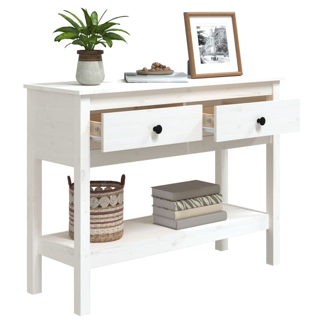 Mesa Consola De Madera Maciza De Pino Blanco 100x35x75 Cm_3