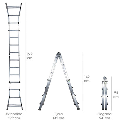 Escalera Telescópica Aluminio  3+3 Peldaños Perfil 67 Mm.
